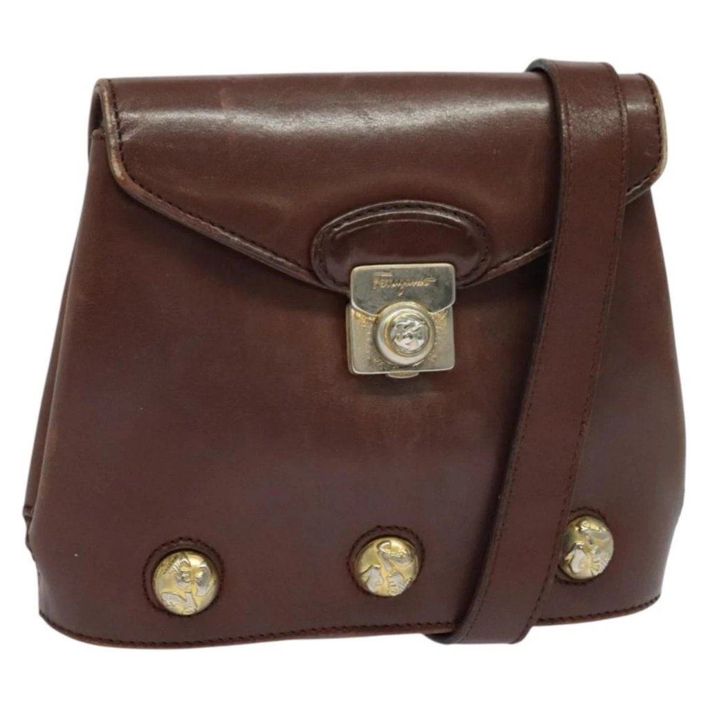 Salvatore Ferragamo Shoulder Bag Leather Bordeaux Gold